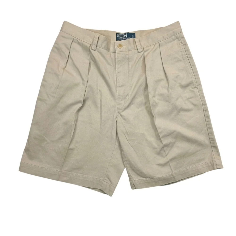 Polo Ralph Lauren Tyler Short Mens 32 Khaki Tan Pleated Chino Cotton Shorts